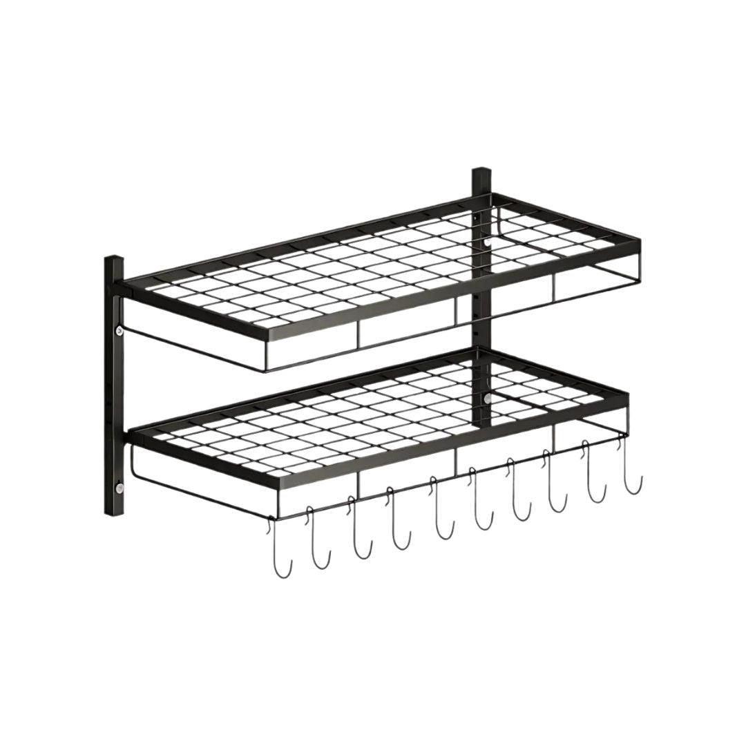 Hanging Pot and Pan Rack 2 Tier – Stainless Steel Wall-Mounted Storage Solution for Kitchen Organization