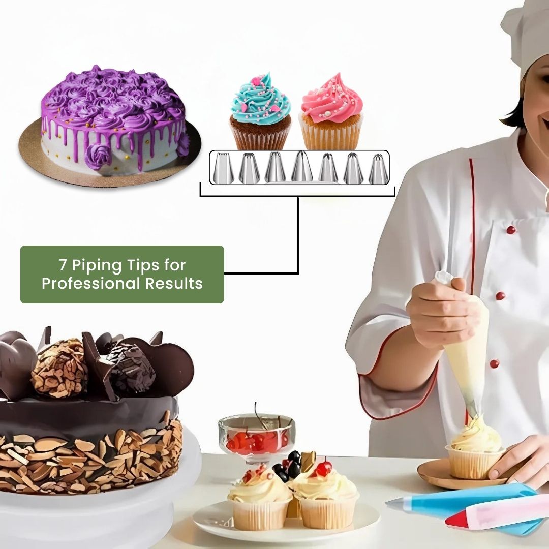 Rotating Cake Stand - 35 Piece Cake Decorating Tools with Stainless Steel Turntable, Piping Tips, Scrapers, and Spatulas