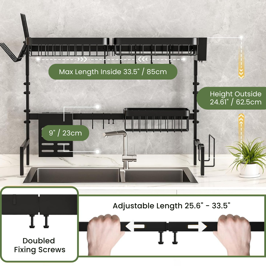 Adjustable dish drying rack for all sink sizes.