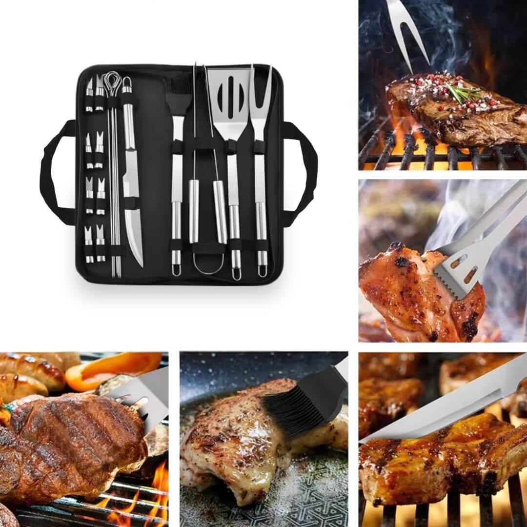 BBQ Tool Set - Stainless Steel BBQ Tool Kit with Grill Utensils & BBQ Equipments