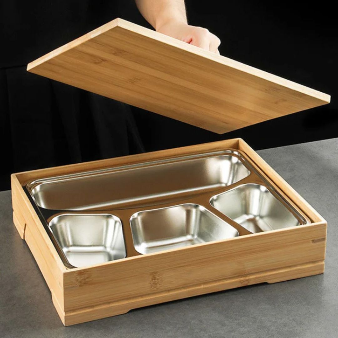 Bamboo Bento Box - Natural Japanese Wooden Lunch Box, Portable Food Container with Compartments