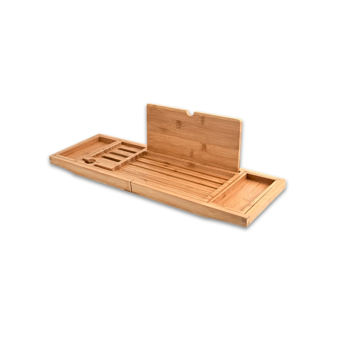 Bathtub Caddy Tray - Portable Bathroom Rack with Book & Wine Holder