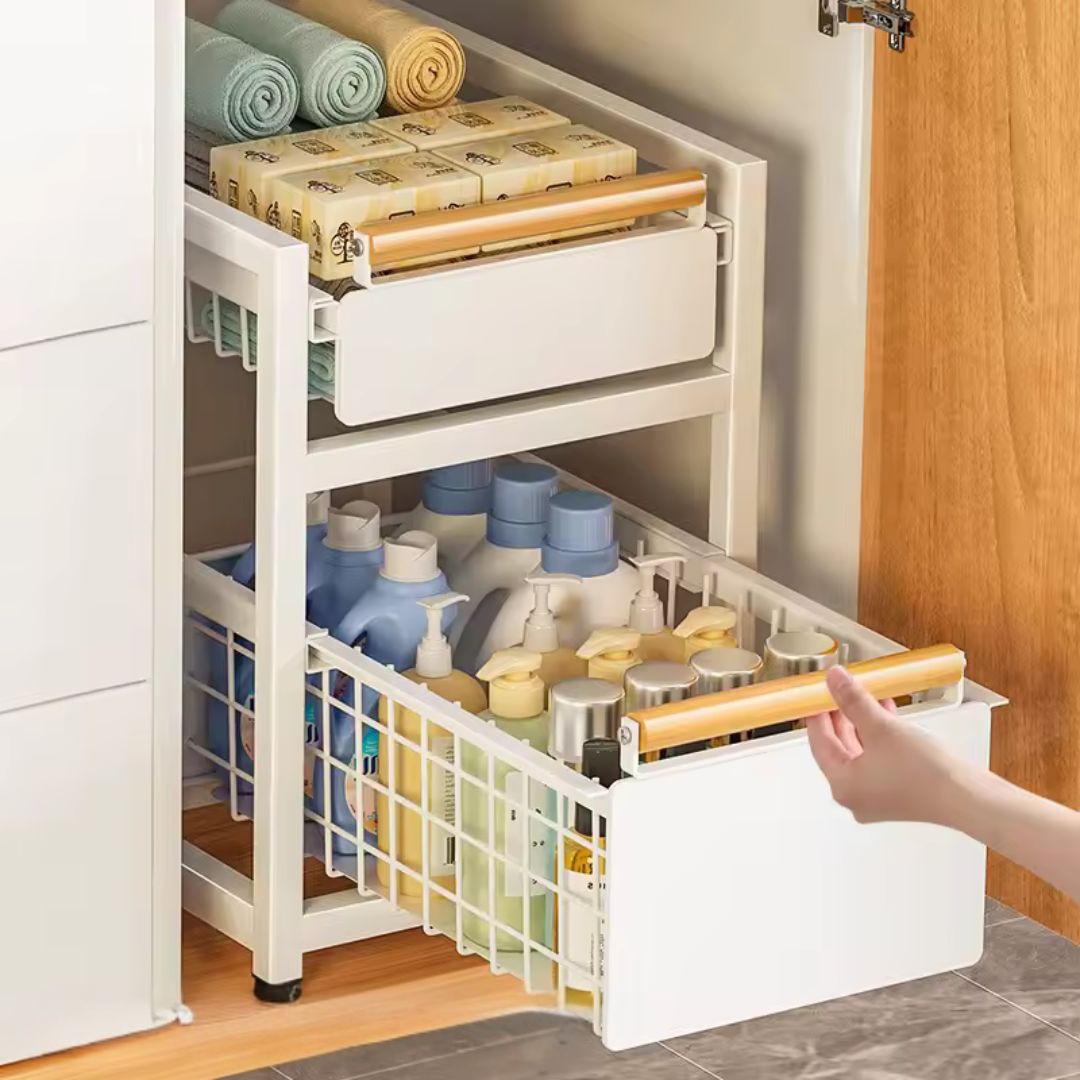 Under Sink Organizer - Multipurpose Shelf with Sliding Drawer for Kitchen & Bath