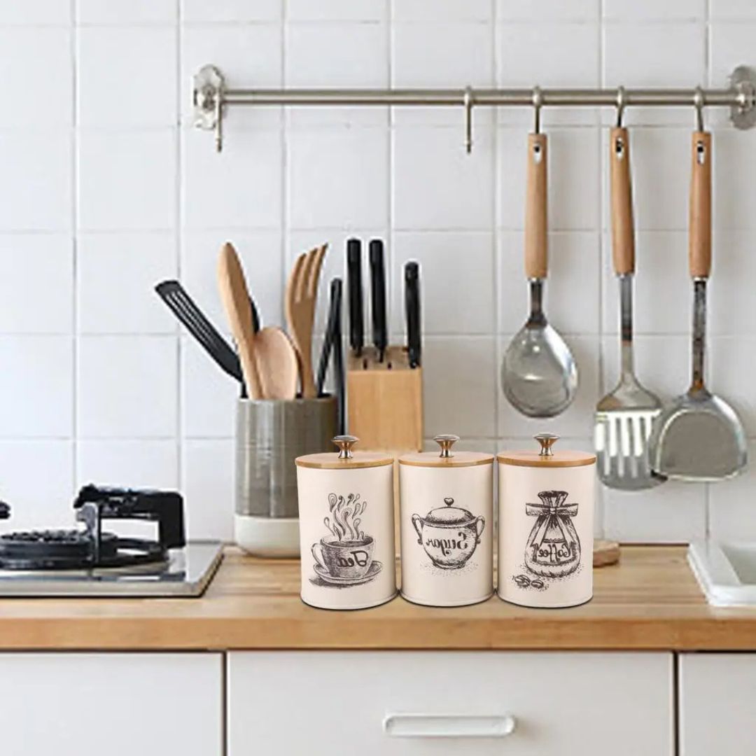 Canister Set - 3-Piece Kitchen Storage Containers for Tea, Coffee, Sugar, Food Organizer Jars