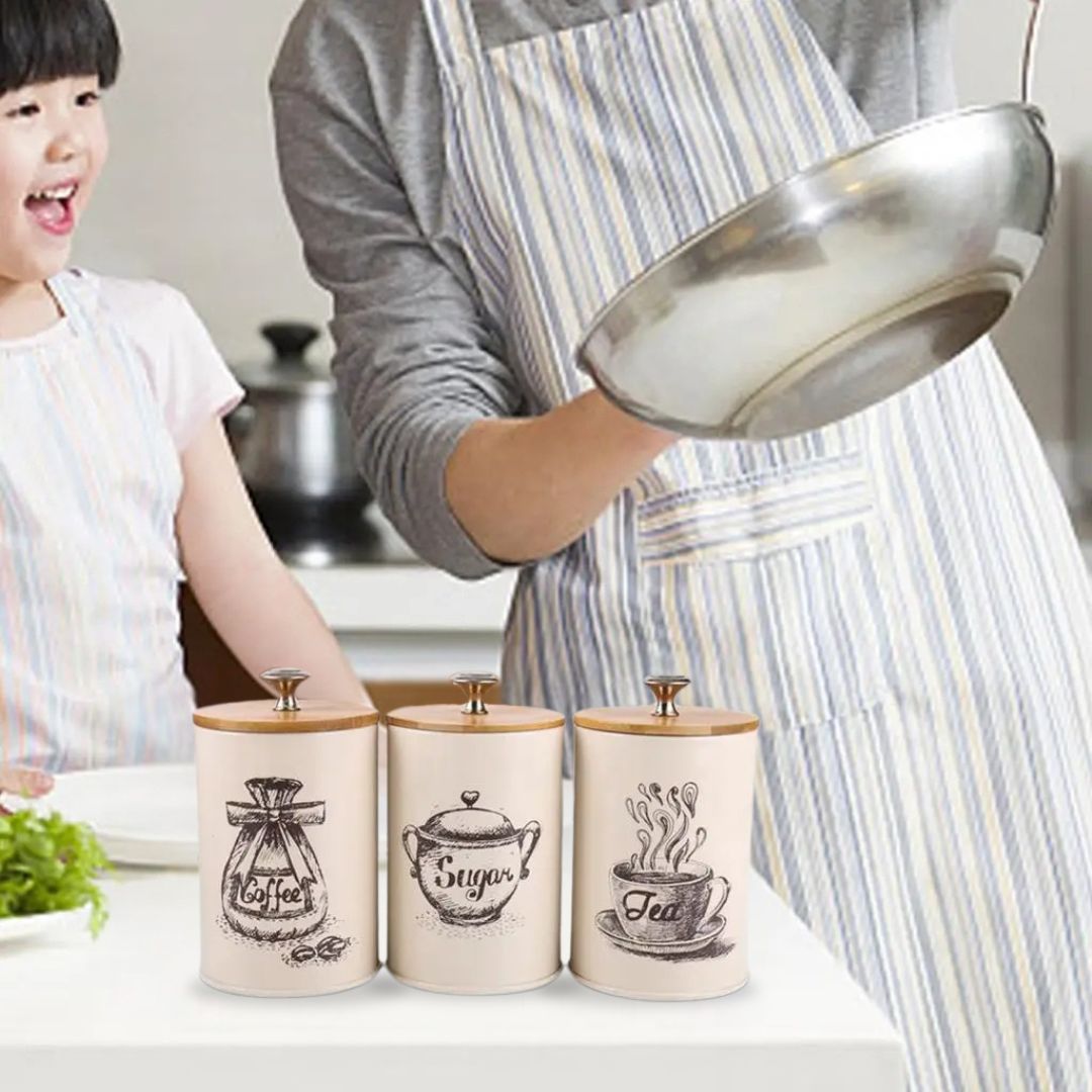 Canister Set - 3-Piece Kitchen Storage Containers for Tea, Coffee, Sugar, Food Organizer Jars