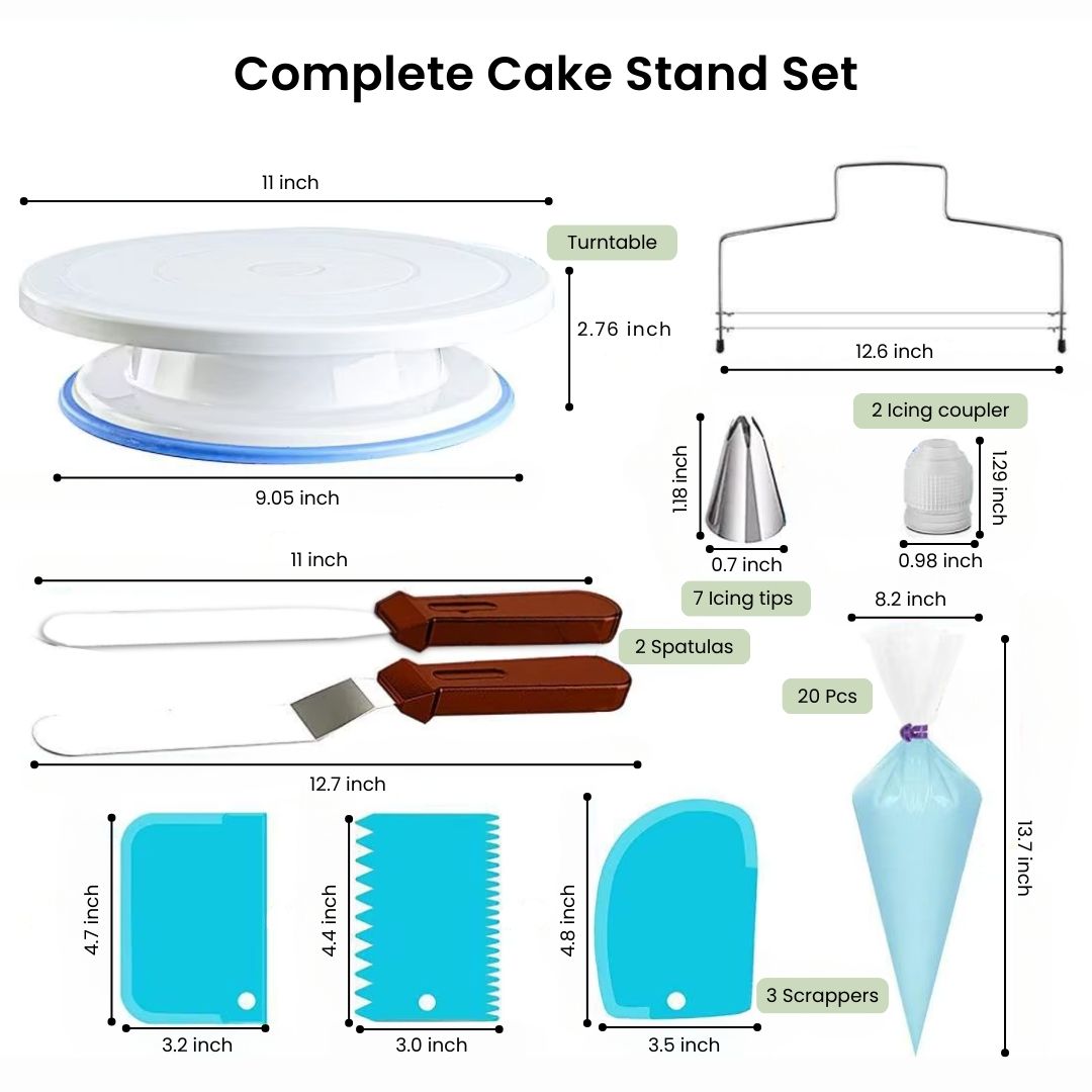 Rotating Cake Stand - 35 Piece Cake Decorating Tools with Stainless Steel Turntable, Piping Tips, Scrapers, and Spatulas