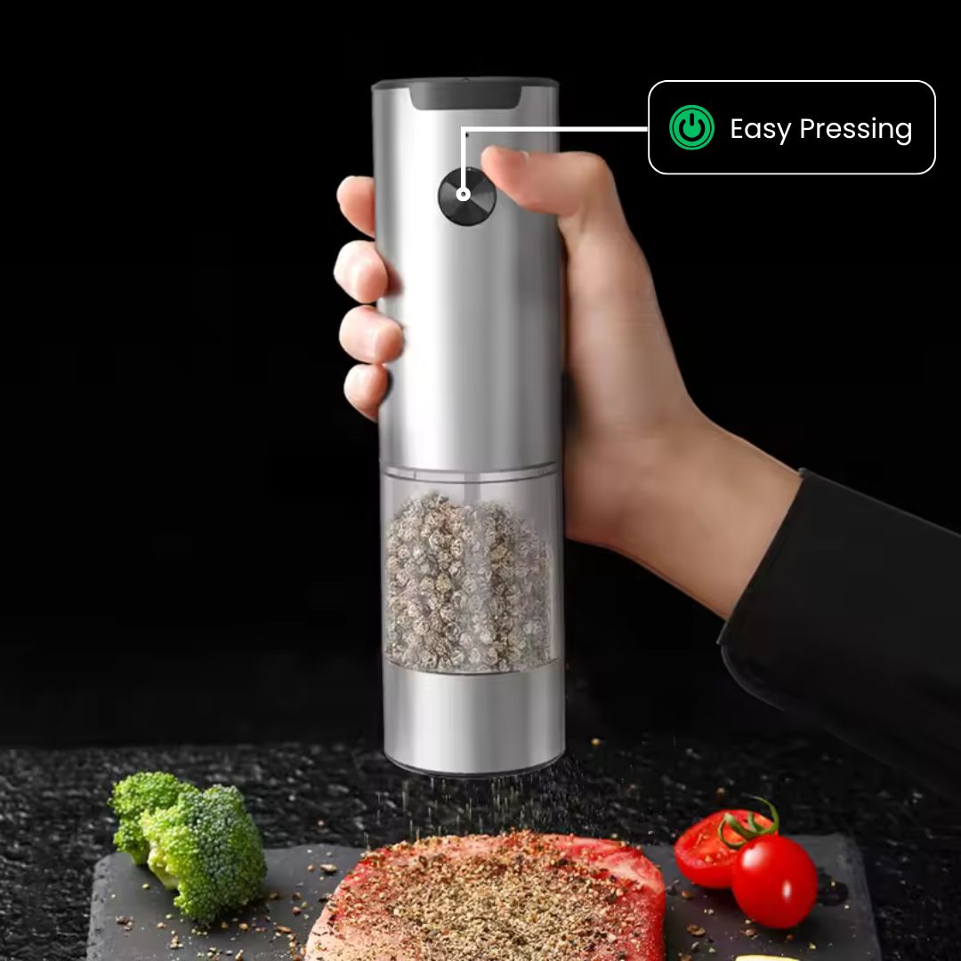 Electric Salt and Pepper Shakers | Stainless Steel with Adjustable Grind and LED Light