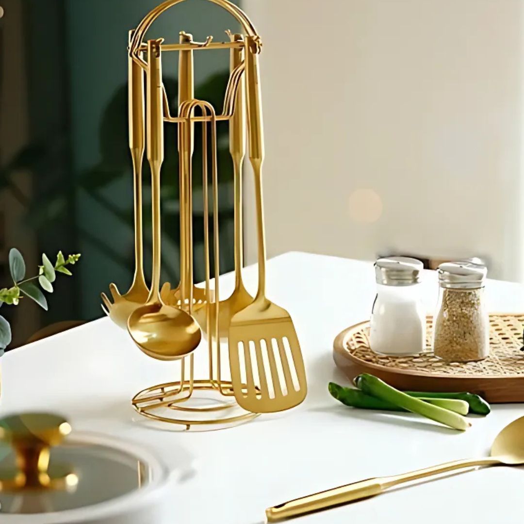 Golden Kitchen Utensils - Gold Flatware Set with Spatula & Accessories