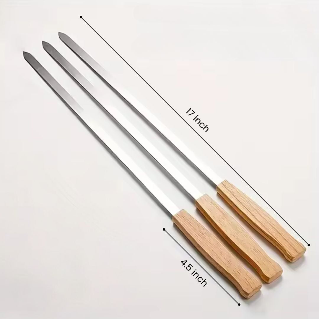 Kebab Skewers - 8 Pcs BBQ Grilling Skewers, Flat Stainless Steel Skewers and Barbecue Sticks