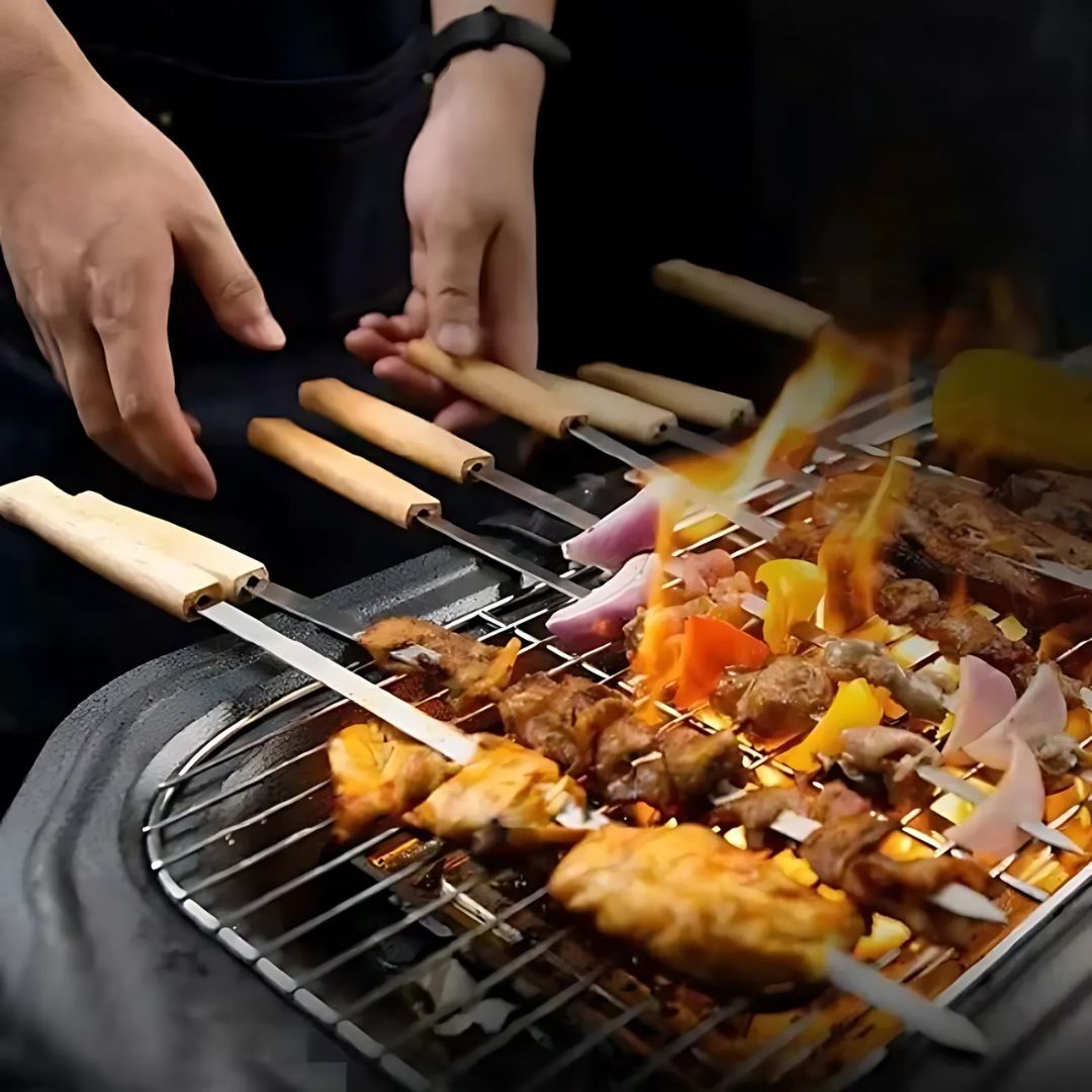 Kebab Skewers - 8 Pcs BBQ Grilling Skewers, Flat Stainless Steel Skewers and Barbecue Sticks