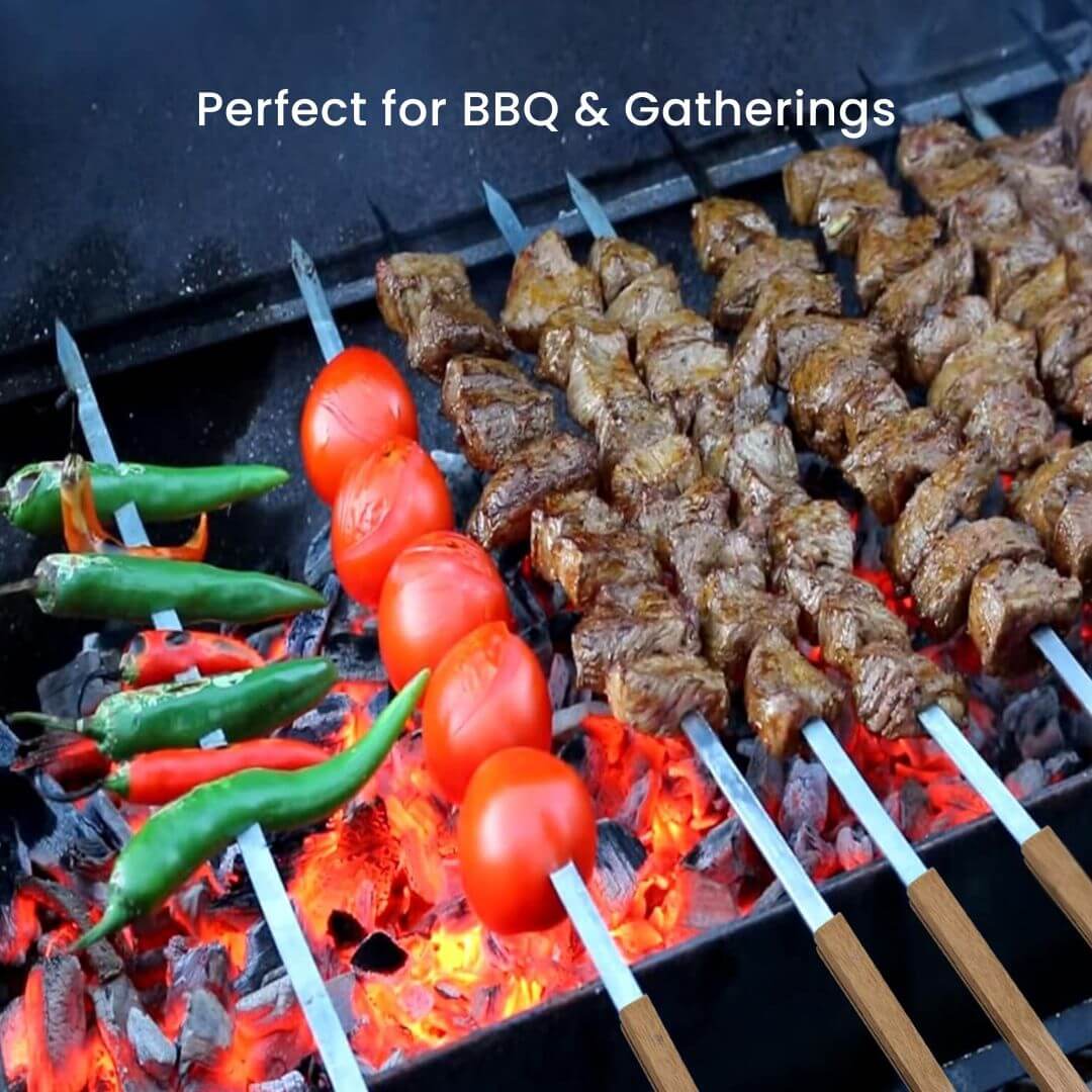 Kebab Skewers - 8 Pcs BBQ Grilling Skewers, Flat Stainless Steel Skewers and Barbecue Sticks
