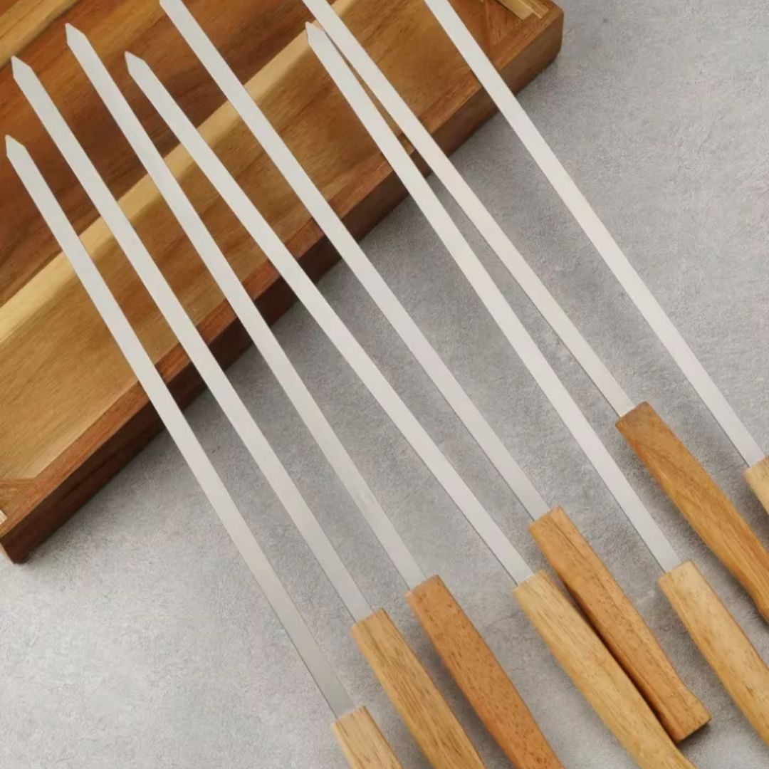 Kebab Skewers - 8 Pcs BBQ Grilling Skewers, Flat Stainless Steel Skewers and Barbecue Sticks