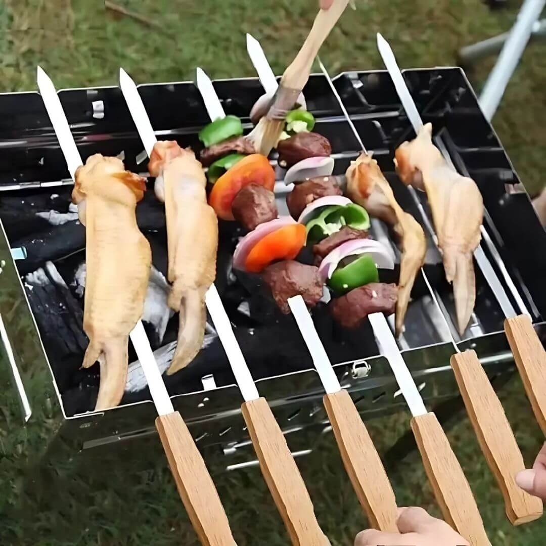 Kebab Skewers - 8 Pcs BBQ Grilling Skewers, Flat Stainless Steel Skewers and Barbecue Sticks