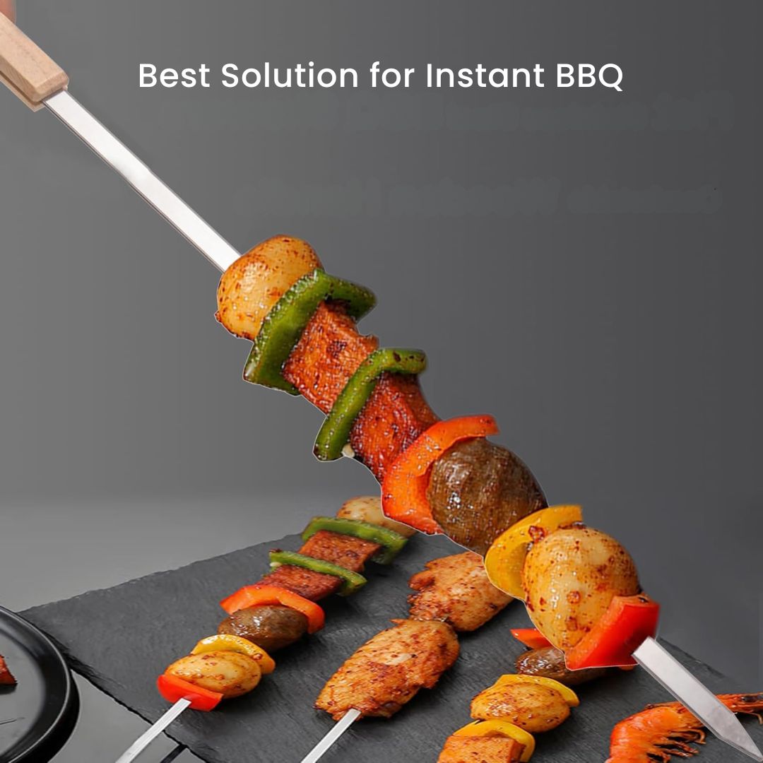 Kebab Skewers - 8 Pcs BBQ Grilling Skewers, Flat Stainless Steel Skewers and Barbecue Sticks