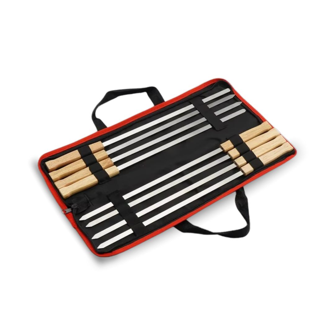 Kebab Skewers - 8 Pcs BBQ Grilling Skewers, Flat Stainless Steel Skewers and Barbecue Sticks