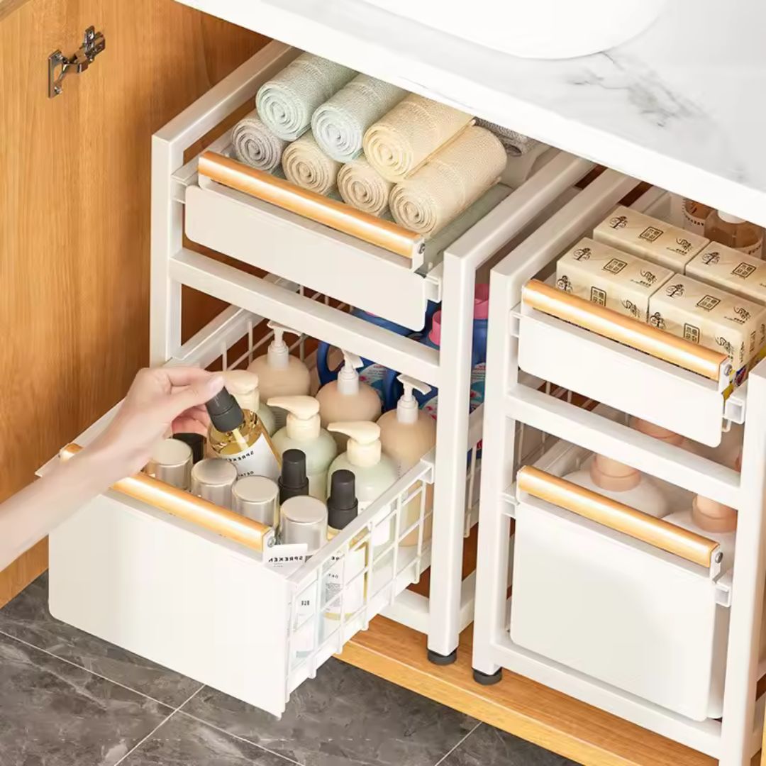 Under Sink Organizer - Multipurpose Shelf with Sliding Drawer for Kitchen & Bath