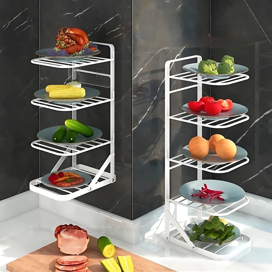 Kitchen Counter Corner Shelf – 4-Tier Durable Plate Organizer for Kitchen Cabinets, and Pantry Storage