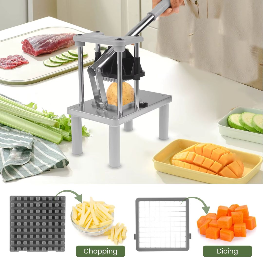 French Fry Cutter - Heavy Duty Stainless Steel Commercial Vegetable Chopper and Food Dicer for kitchen
