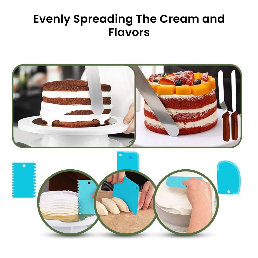 Rotating Cake Stand - 35 Piece Cake Decorating Tools with Stainless Steel Turntable, Piping Tips, Scrapers, and Spatulas