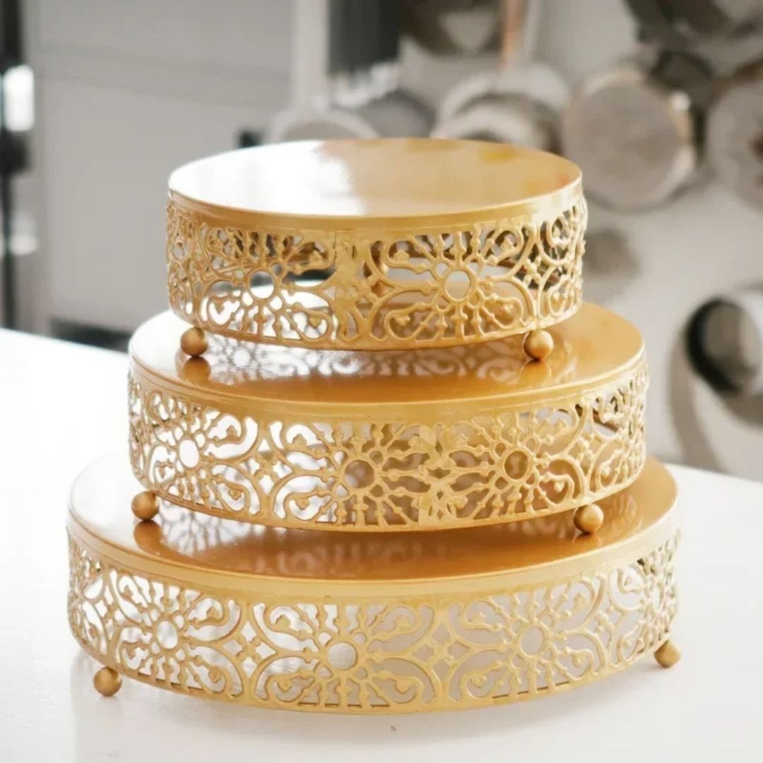 Metal Round Gold Cake Stand - Wedding Dessert Displays and Special Occasion Table Settings