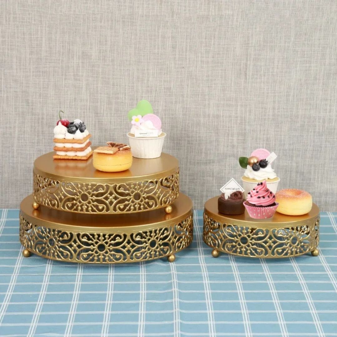 Metal Round Gold Cake Stand - Wedding Dessert Displays and Special Occasion Table Settings