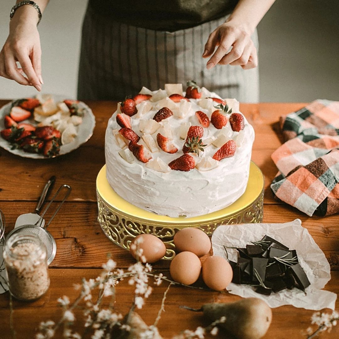 Metal Round Gold Cake Stand - Wedding Dessert Displays and Special Occasion Table Settings