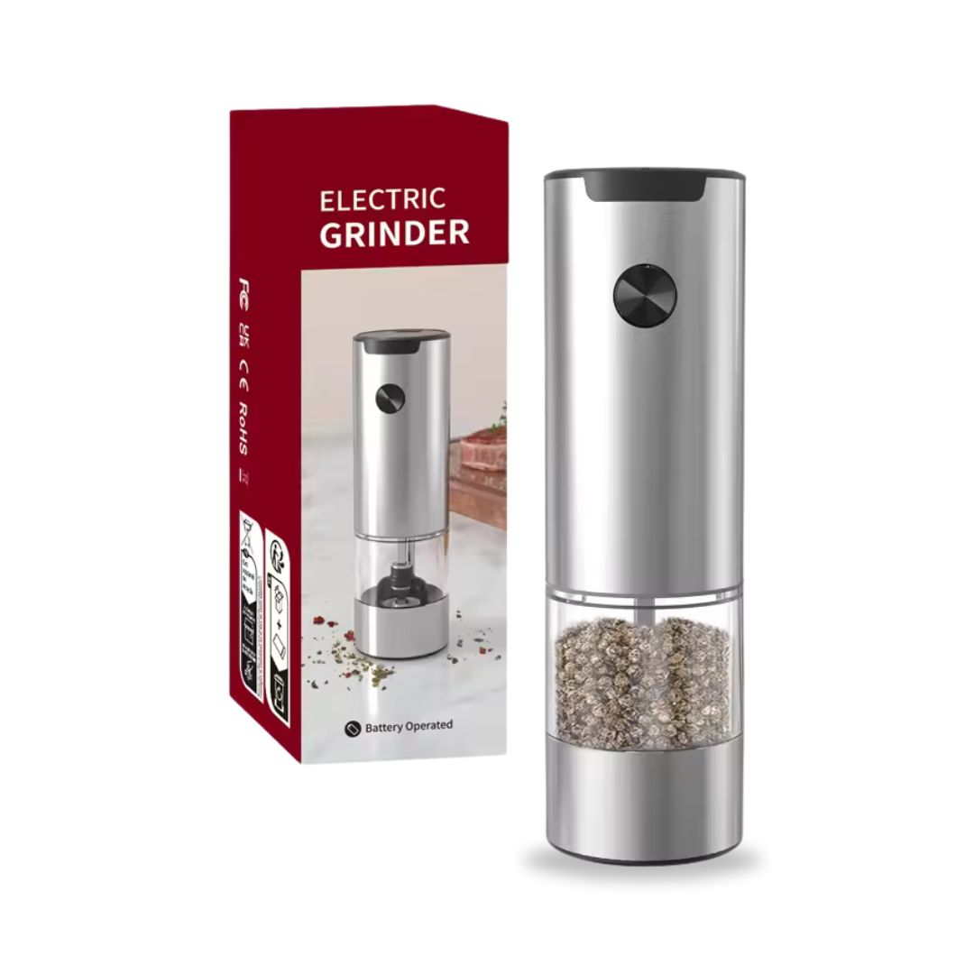 Electric Salt and Pepper Shakers | Stainless Steel with Adjustable Grind and LED Light