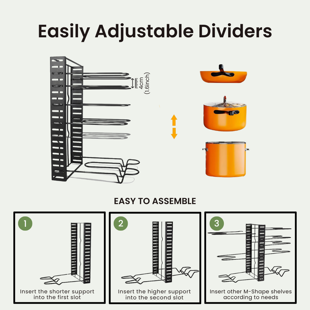 Pots and Pan Organizer Easily Adjust for Kitchen