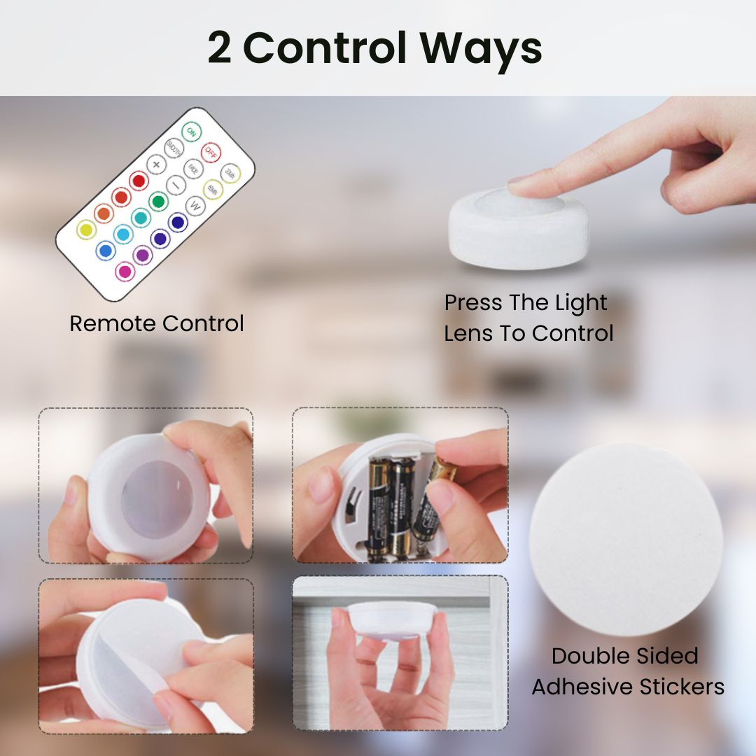 Puck Lights With Remote Control - 13 Colors And 20 Feet Range Wireless Battery Operated LED
