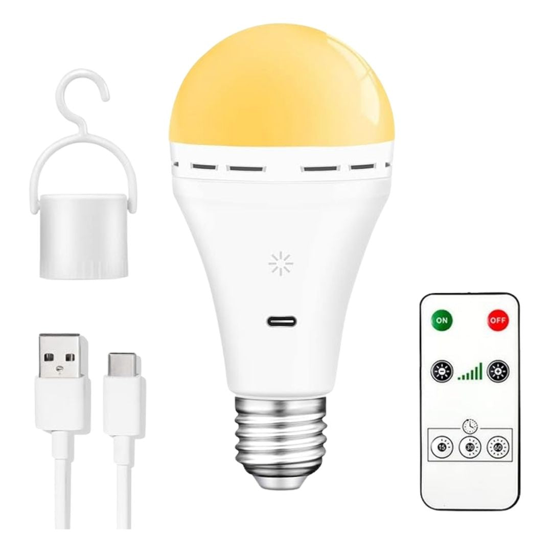 Rechargeable Light Bulb - 24 Hour Battery Life, Remote & Touch Control, USB-C Charging