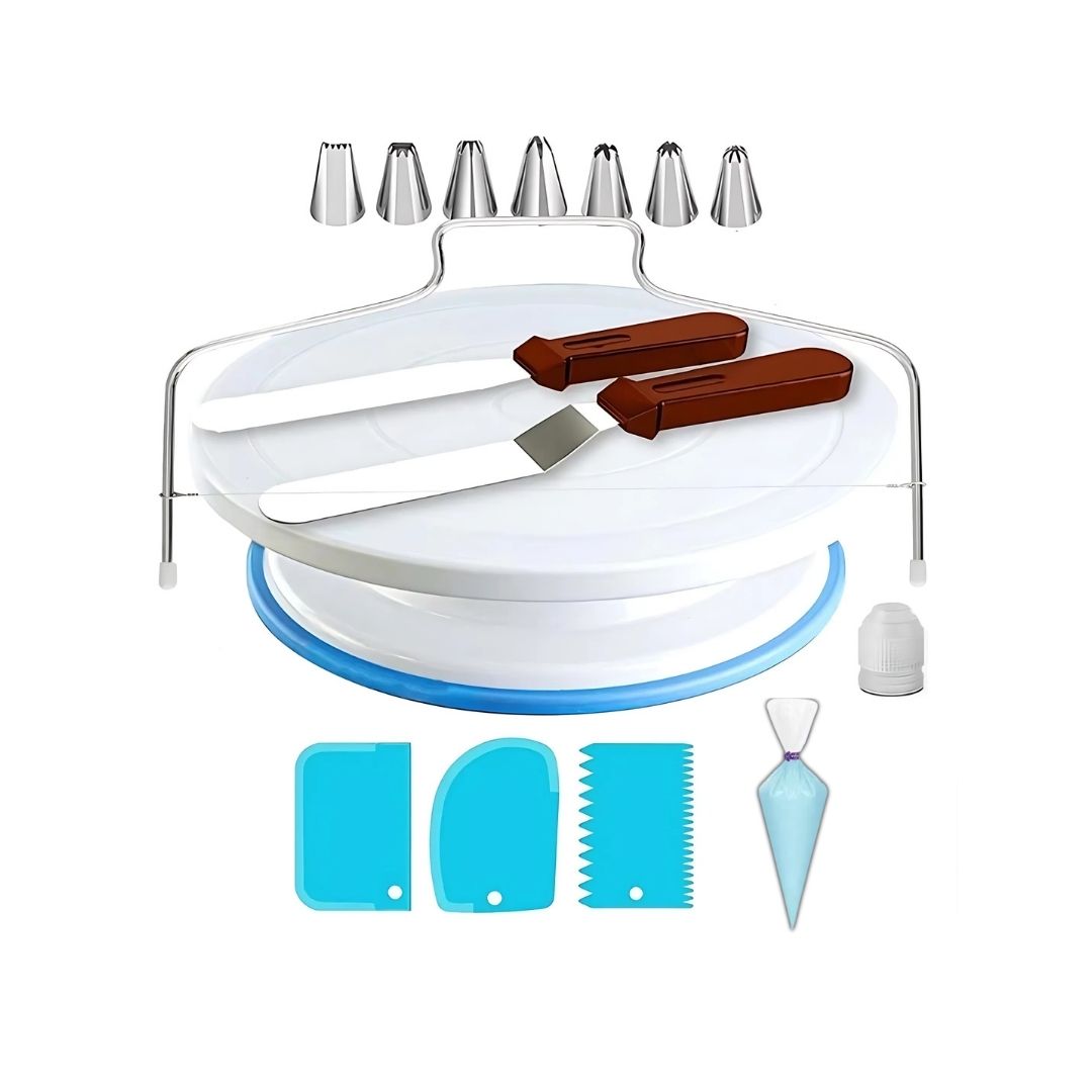 Rotating Cake Stand - 35 Piece Cake Decorating Tools with Stainless Steel Turntable, Piping Tips, Scrapers, and Spatulas