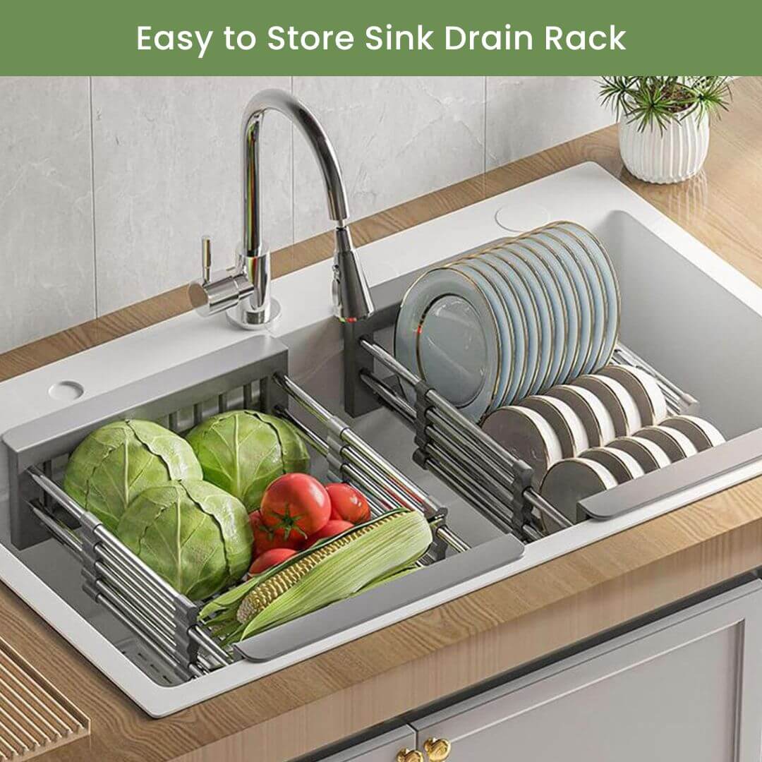 Sink Drain Rack - Portable Over Sink Dish Drying Rack for Kitchen