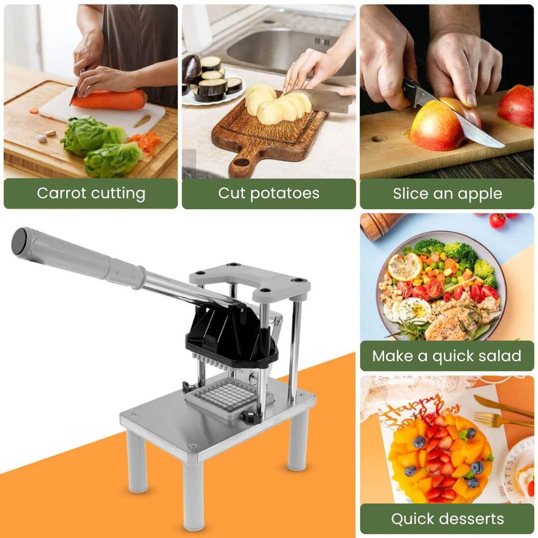 French Fry Cutter - Heavy Duty Stainless Steel Commercial Vegetable Chopper and Food Dicer for kitchen