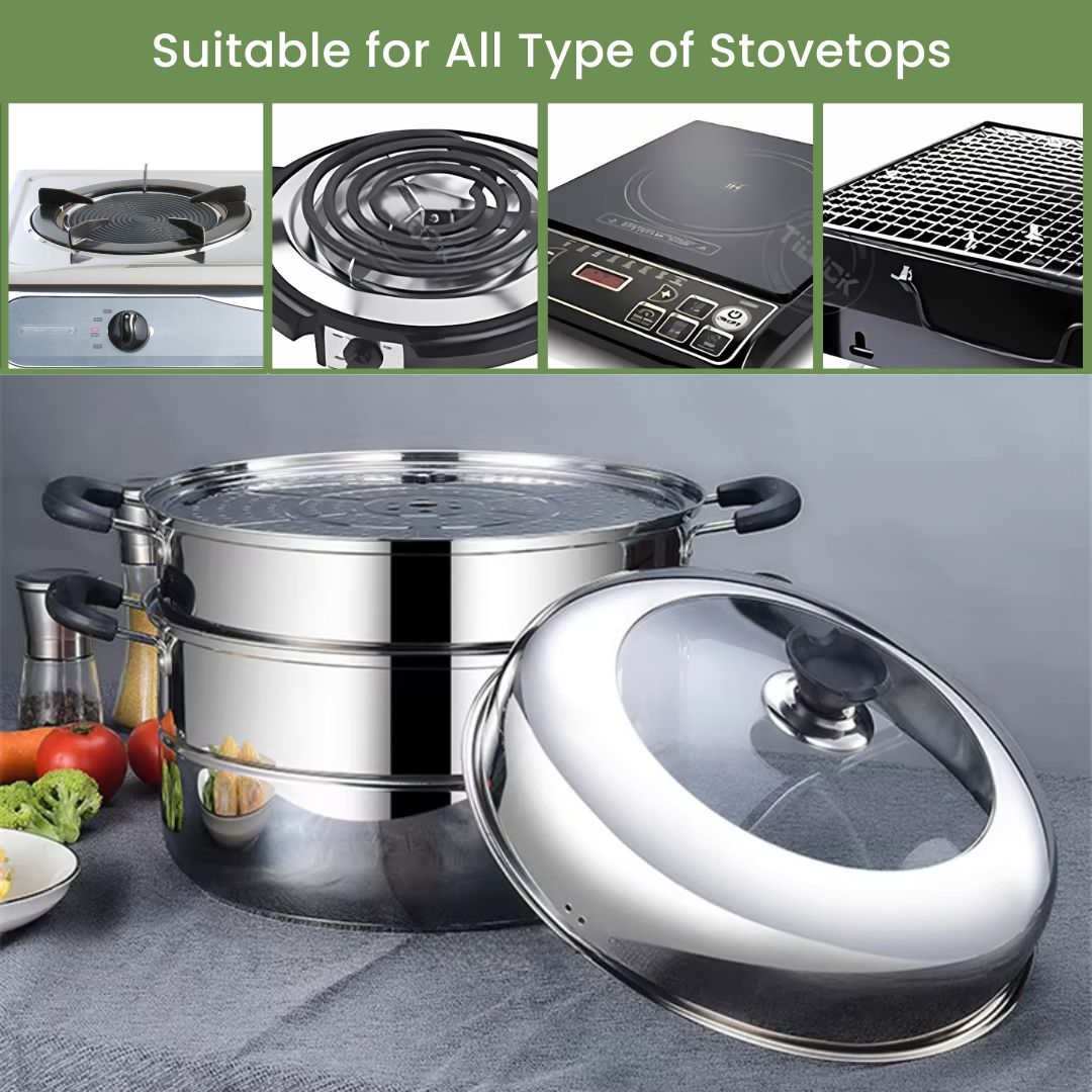 Stainless Steel Steaming Pot - Large Steam Cookware for Gas Stove, & More