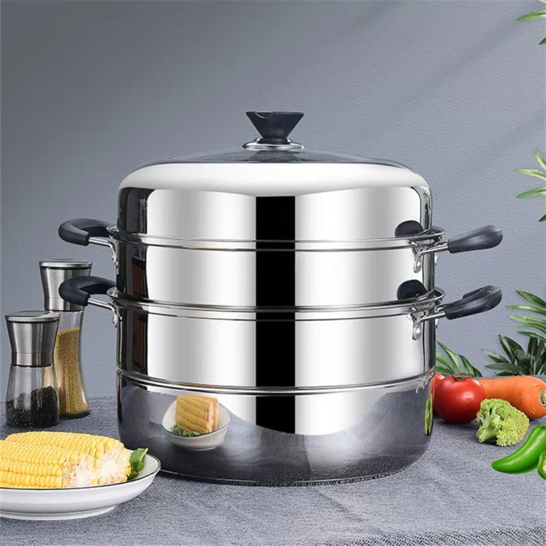 Stainless Steel Steaming Pot - Large Steam Cookware for Gas Stove, & More