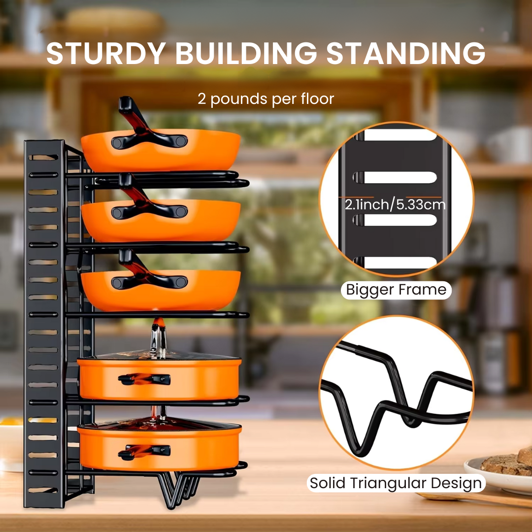 Sturdy metal built pots and pans organizer