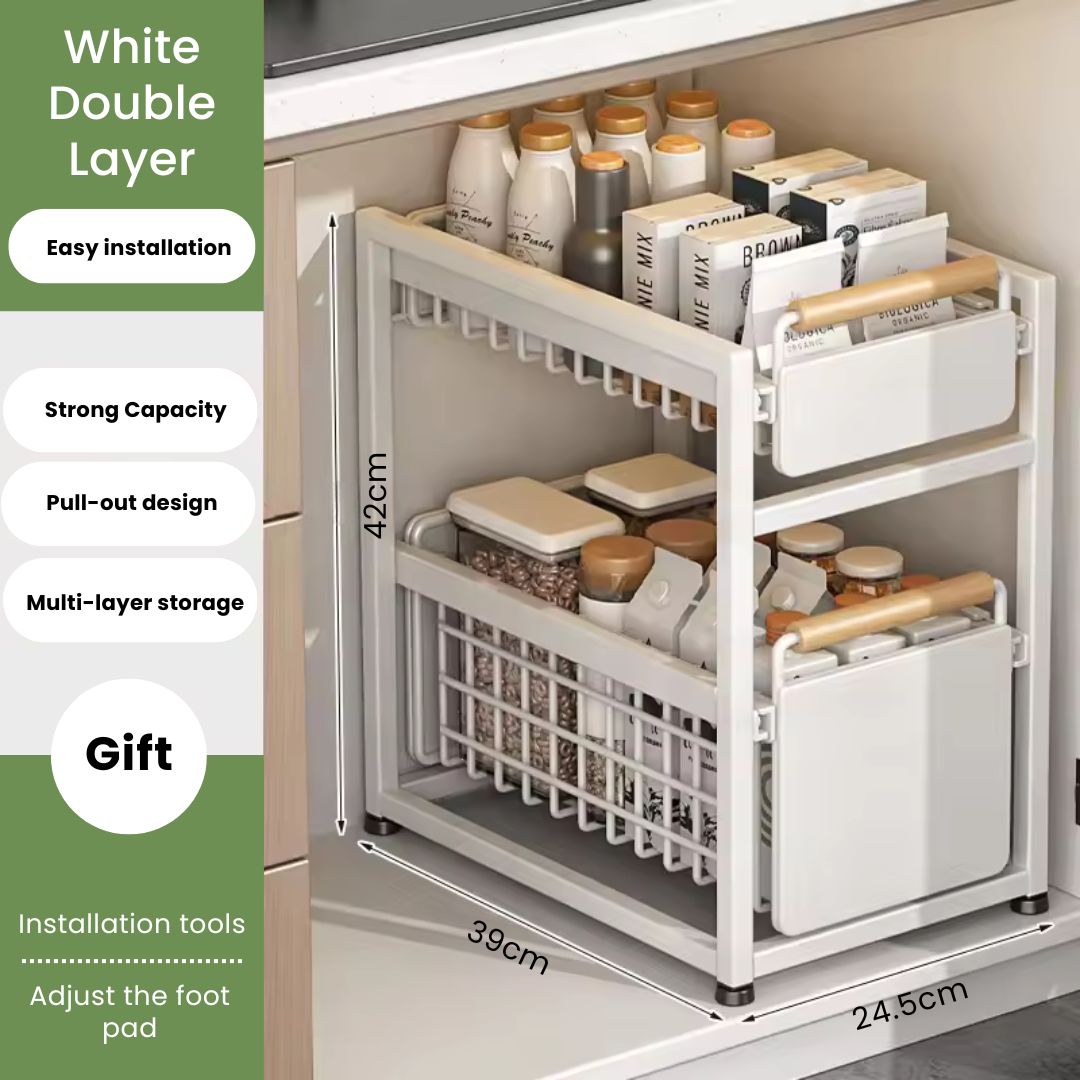 Under Sink Organizer - Multipurpose Shelf with Sliding Drawer for Kitchen & Bath