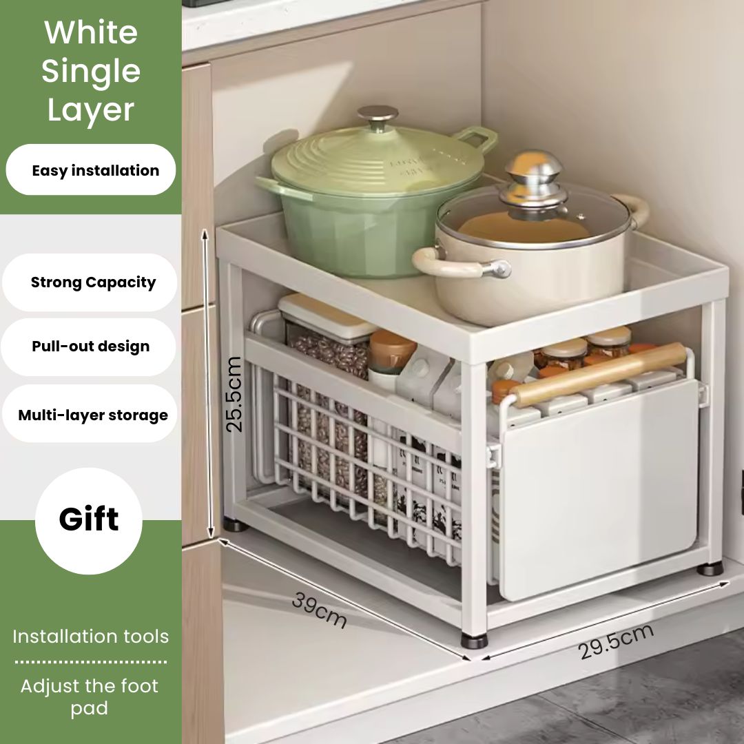 Under Sink Organizer - Multipurpose Shelf with Sliding Drawer for Kitchen & Bath