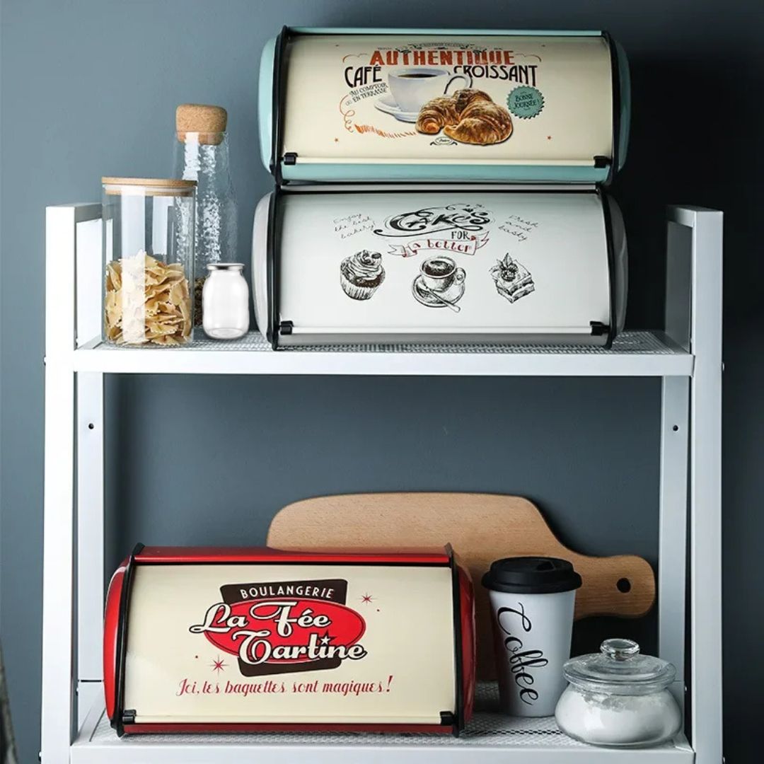 Metal Bread Box - Retro Metal Bread Bin with Lid & Vintage Bread Box