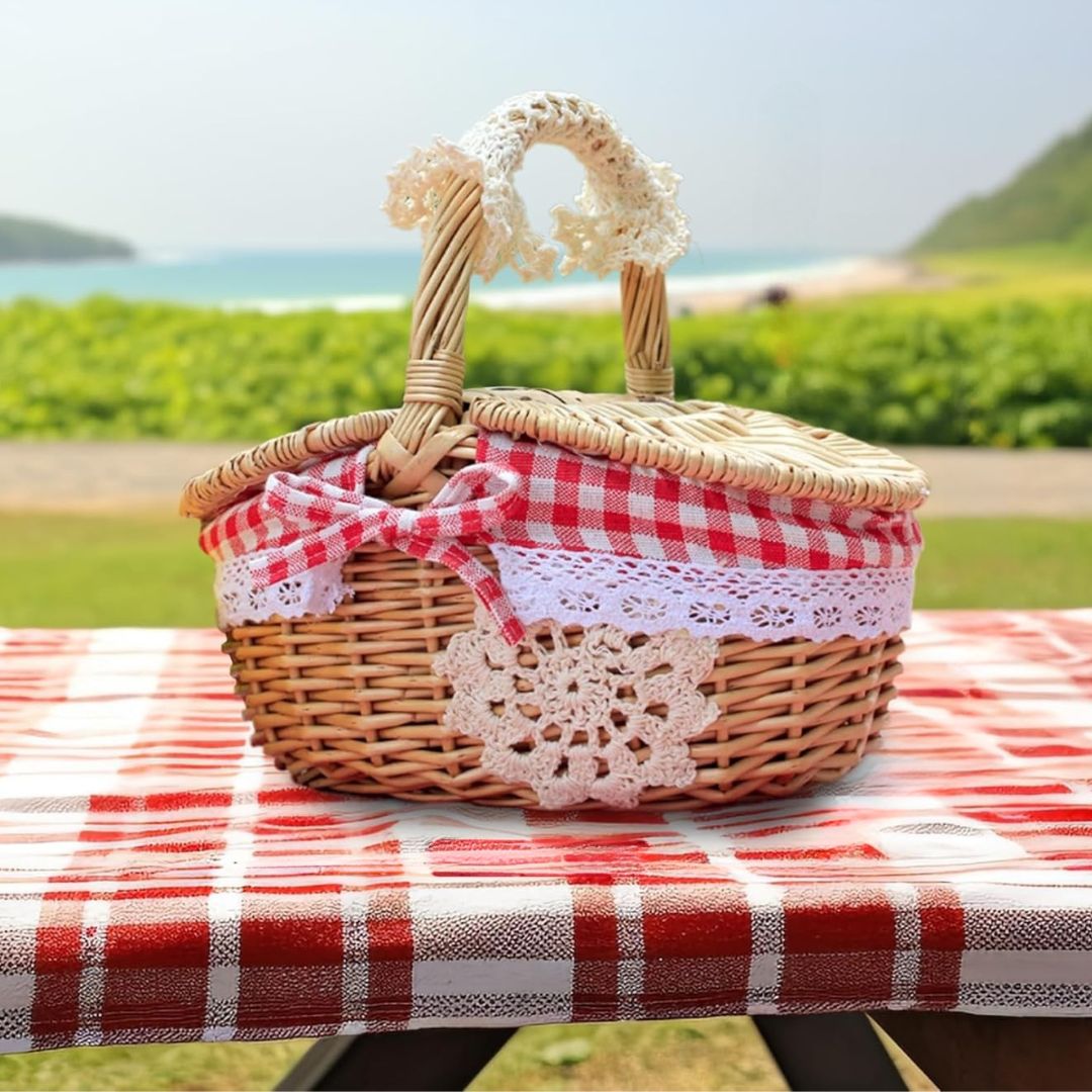 Wicker Basket With Handle - Hand Woven Natural Wicker Storage Basket for Home Decor and Kitchen Organization