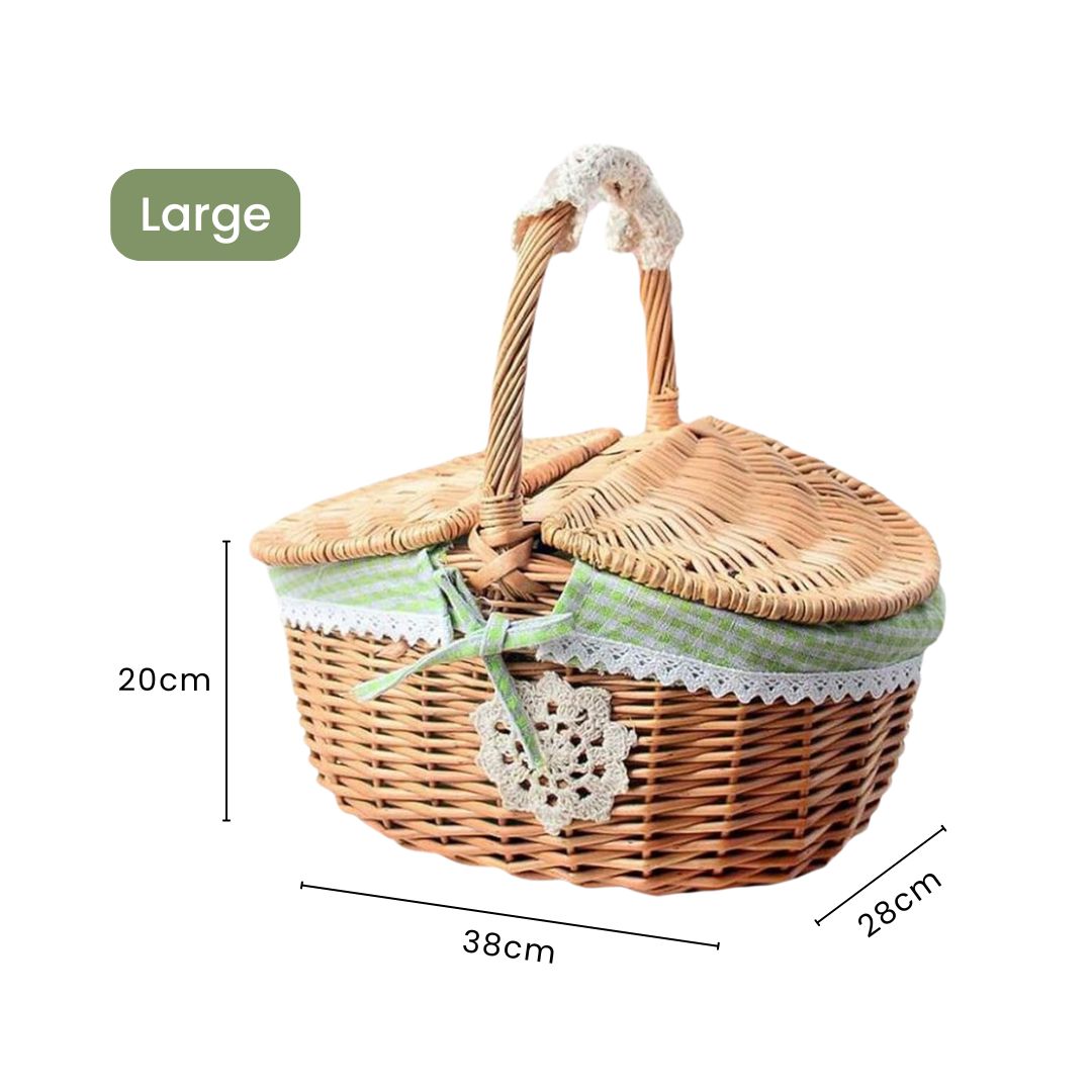 Wicker Basket With Handle - Hand Woven Natural Wicker Storage Basket for Home Decor and Kitchen Organization