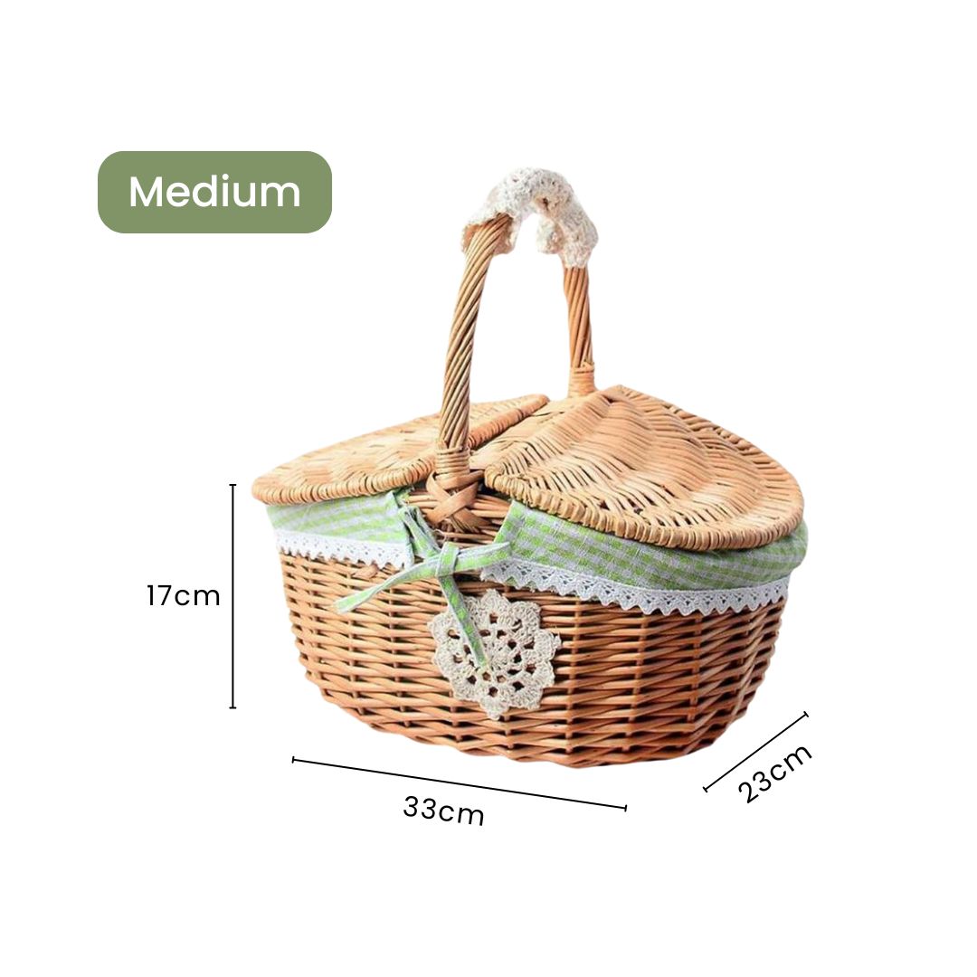 Wicker Basket With Handle - Hand Woven Natural Wicker Storage Basket for Home Decor and Kitchen Organization
