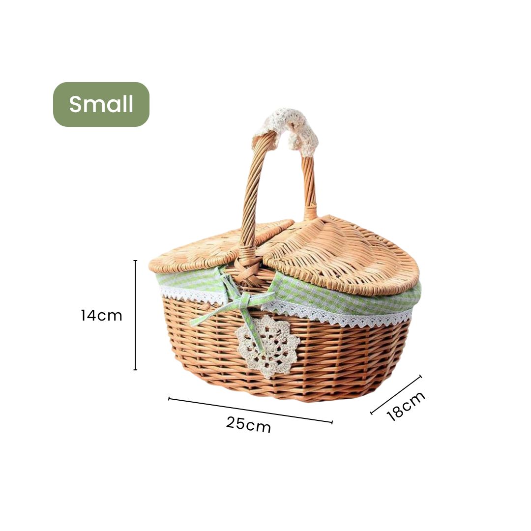 Wicker Basket With Handle - Hand Woven Natural Wicker Storage Basket for Home Decor and Kitchen Organization