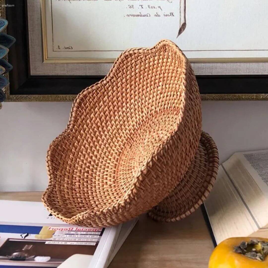 Wicker Fruit Basket - Footed Woven Storage Bowl for Kitchen & Dining