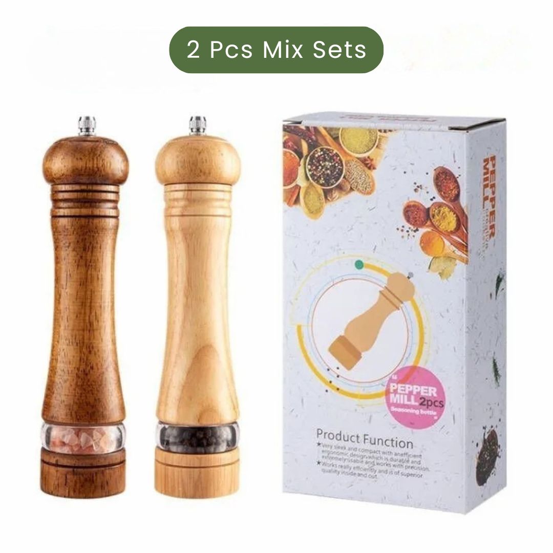 Wooden Salt and Pepper Shakers - Solid Wood Spice Mills with Adjustable Ceramic Grinder for Black Pepper and Sea Salt