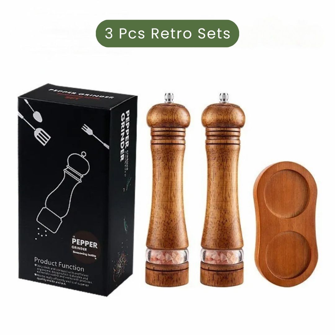 Wooden Salt and Pepper Shakers - Solid Wood Spice Mills with Adjustable Ceramic Grinder for Black Pepper and Sea Salt