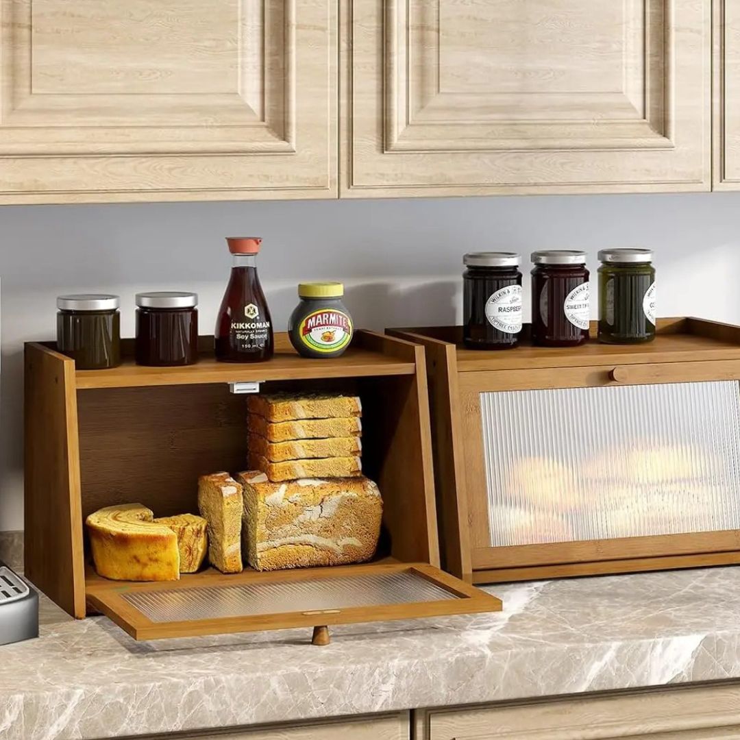 Wooden Bread Box - Countertop Bread Storage Container and Bread Bin