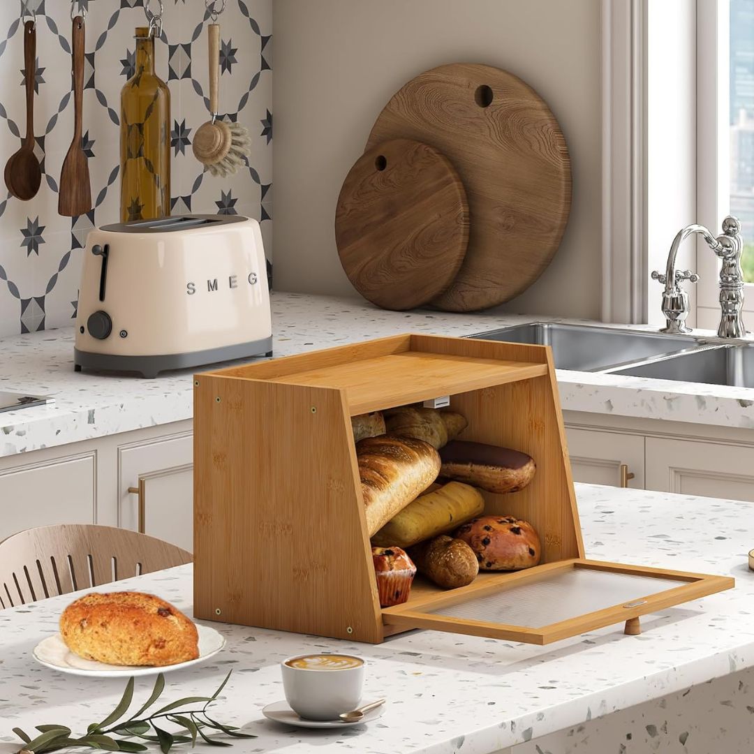 Wooden Bread Box - Countertop Bread Storage Container and Bread Bin
