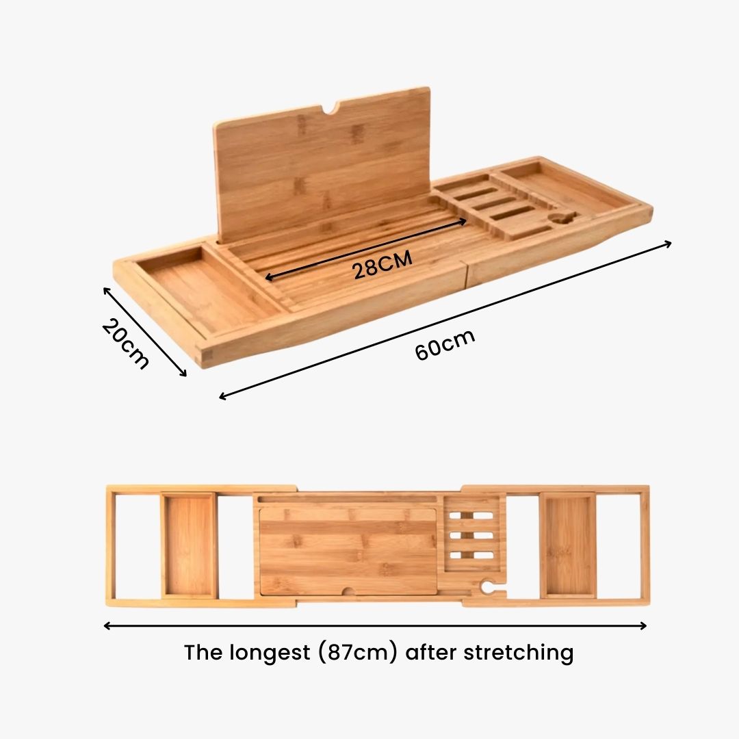 Bathtub Caddy Tray - Portable Bathroom Rack with Book & Wine Holder