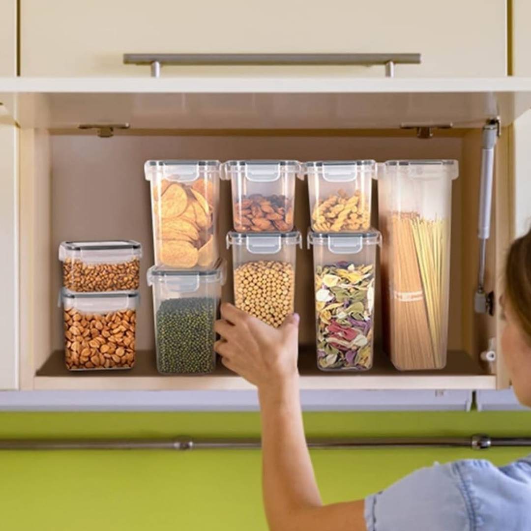 Cereal Container - 3-Piece Transparent Airtight Kitchen Storage Set for Dry Food, Bulk Goods and Pantry Organization